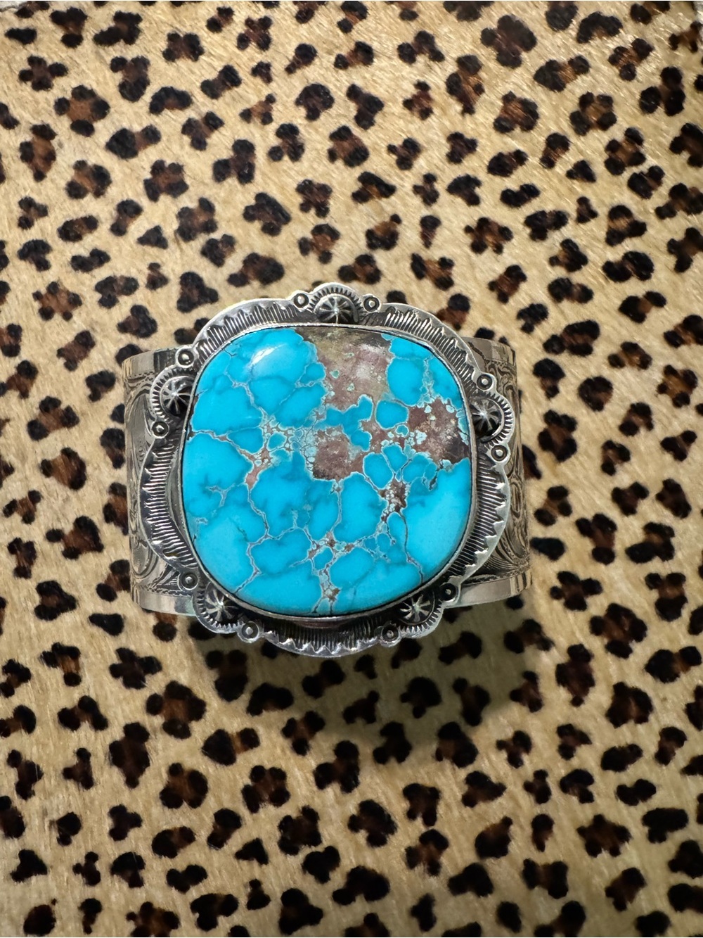 Turquoise Statement Cuff Bracelet - Bright Blue Stone